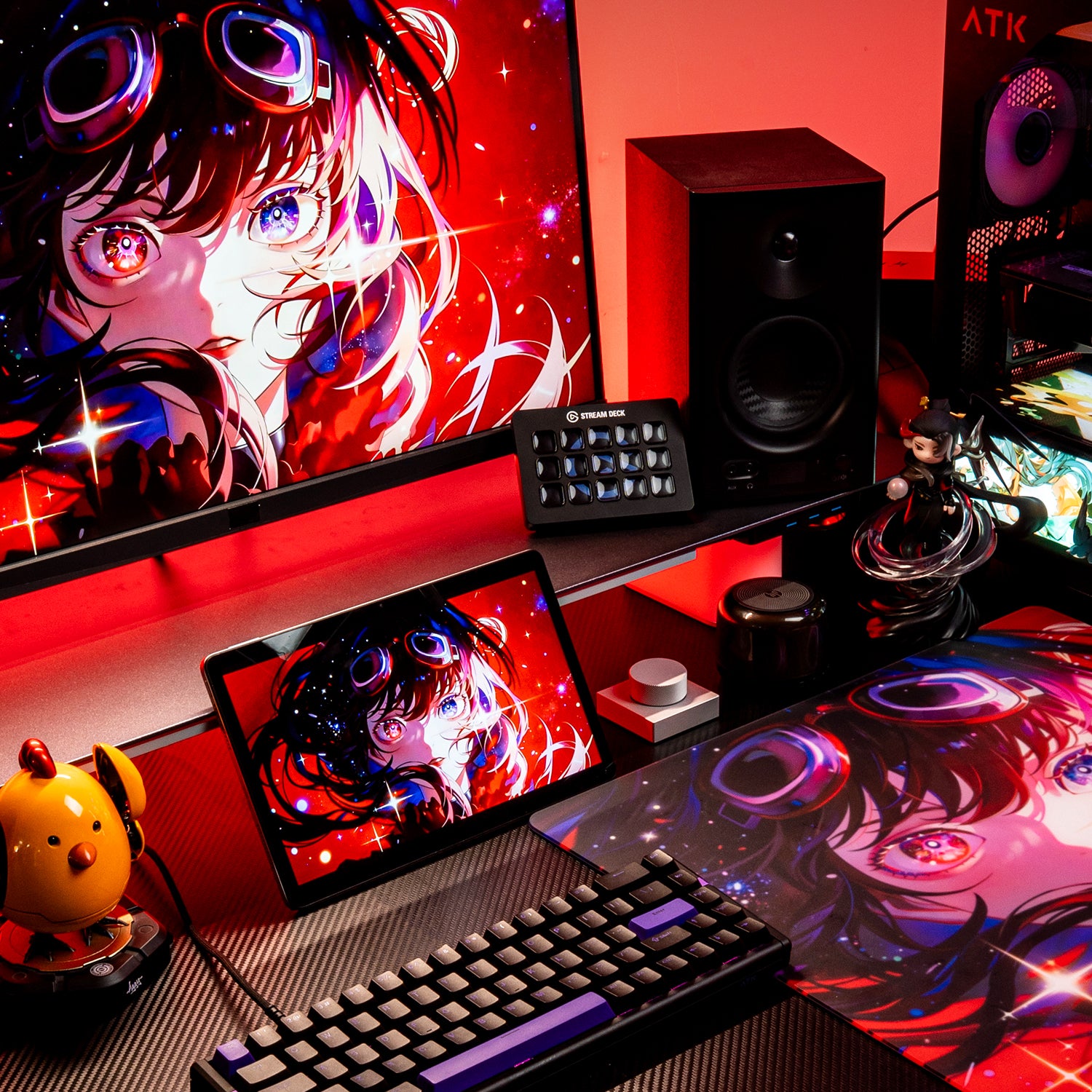 ATK Tempered Glass Mouse Pad - Crimson Limited Edition with anime art