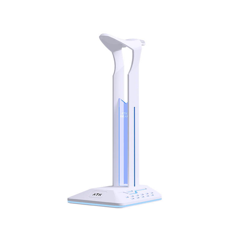 White modern desk lamp with blue LED accents, featuring ATK branding on the base and stem.