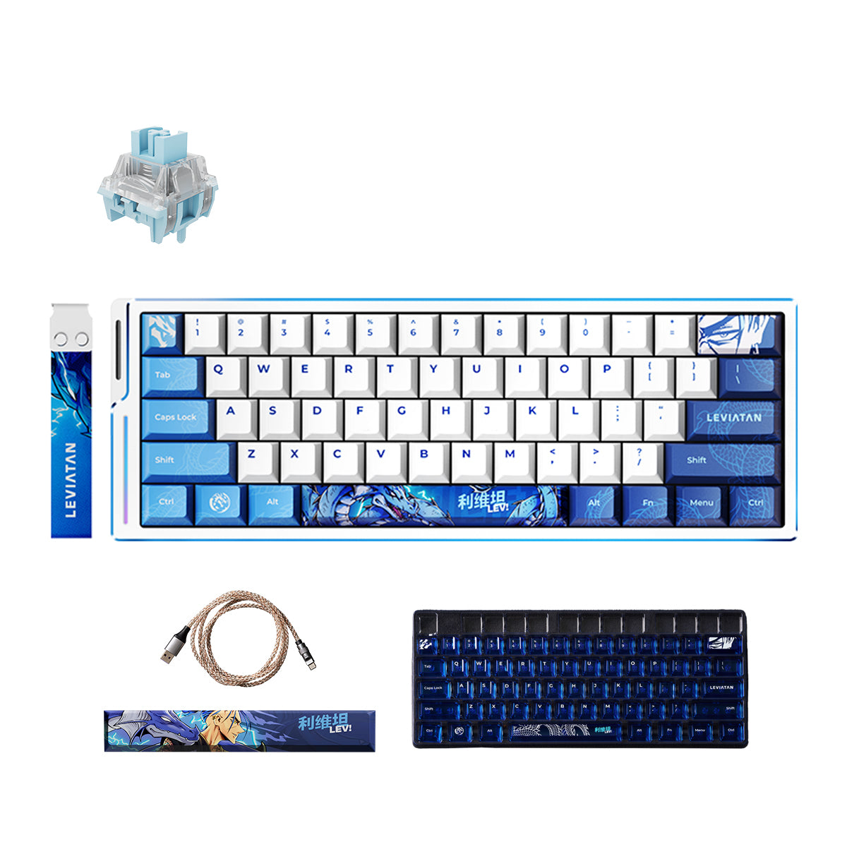 ATK EDGE 60 HE LEVIATAN magnetic esports keyboard with custom keycaps and blue switch.