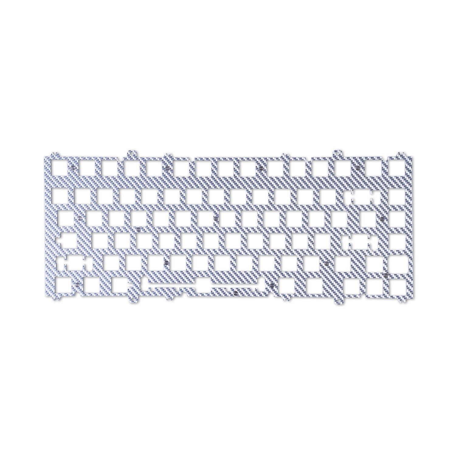 ATK RS7 V2 carbon fiber positioning plate with a woven pattern, showing keycap mounting points.
