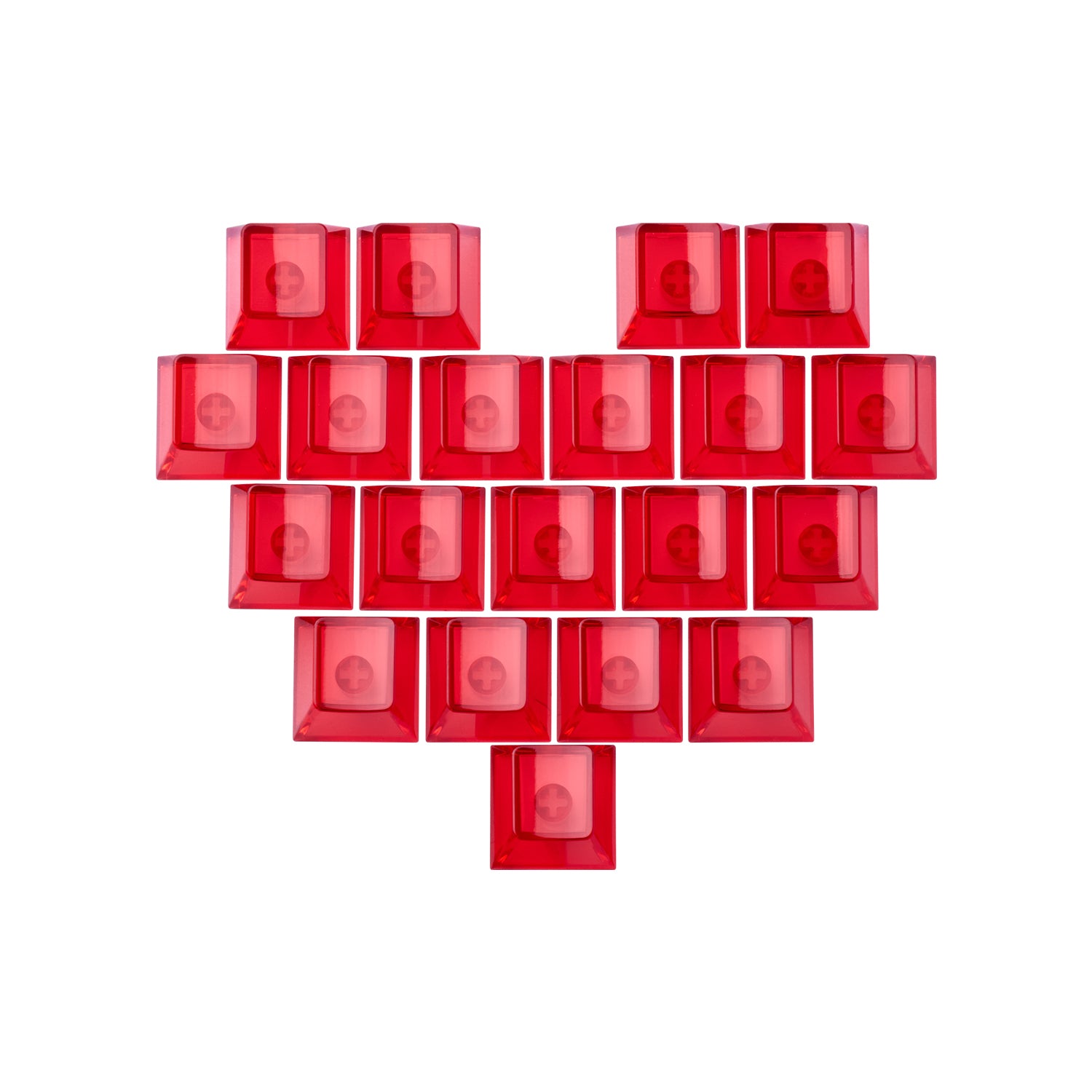 ATK translucent red heart keycaps with plus emblem