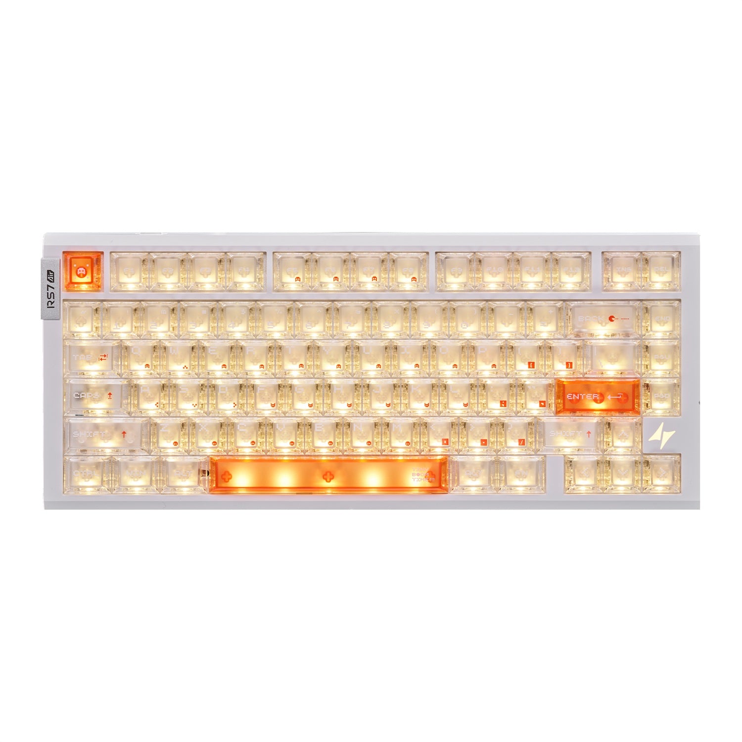 ATK RS7 Air Esports Hall Effect Keyboard with translucent frosted keycaps and orange accents.