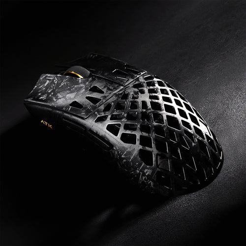 ATK Blazing Sky GHOST hollow carbon fiber wireless gaming mouse with gold scroll wheel