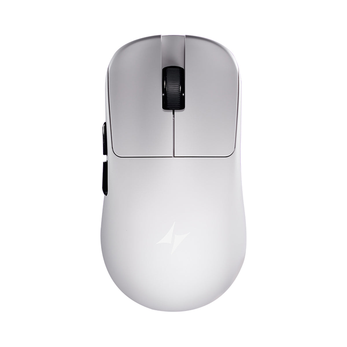 ATK Blazing Sky white duckbill wireless mouse with textured scroll wheel and lightning bolt logo.