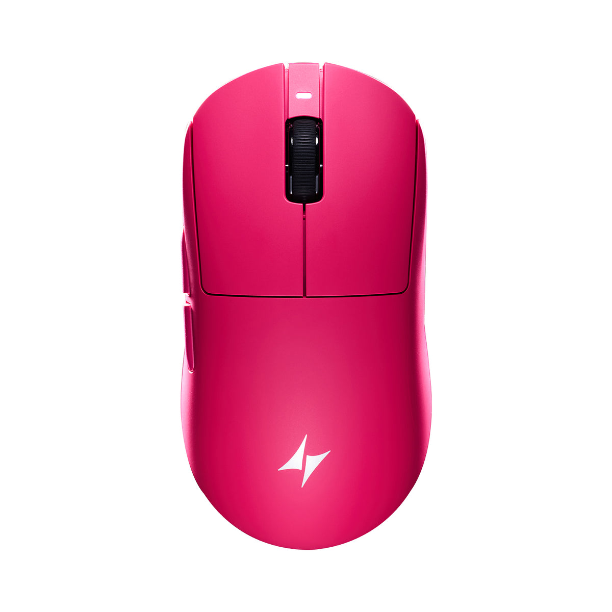 Magenta ATK Dragonfly A9 wireless gaming mouse, matte finish, black scroll wheel, side buttons, lightning logo.