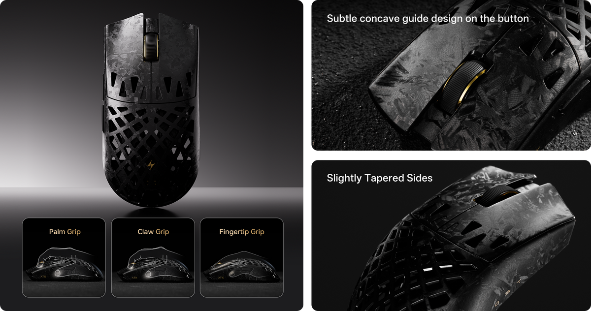 ATK GHOST shape, concave main buttons and compact dimensions