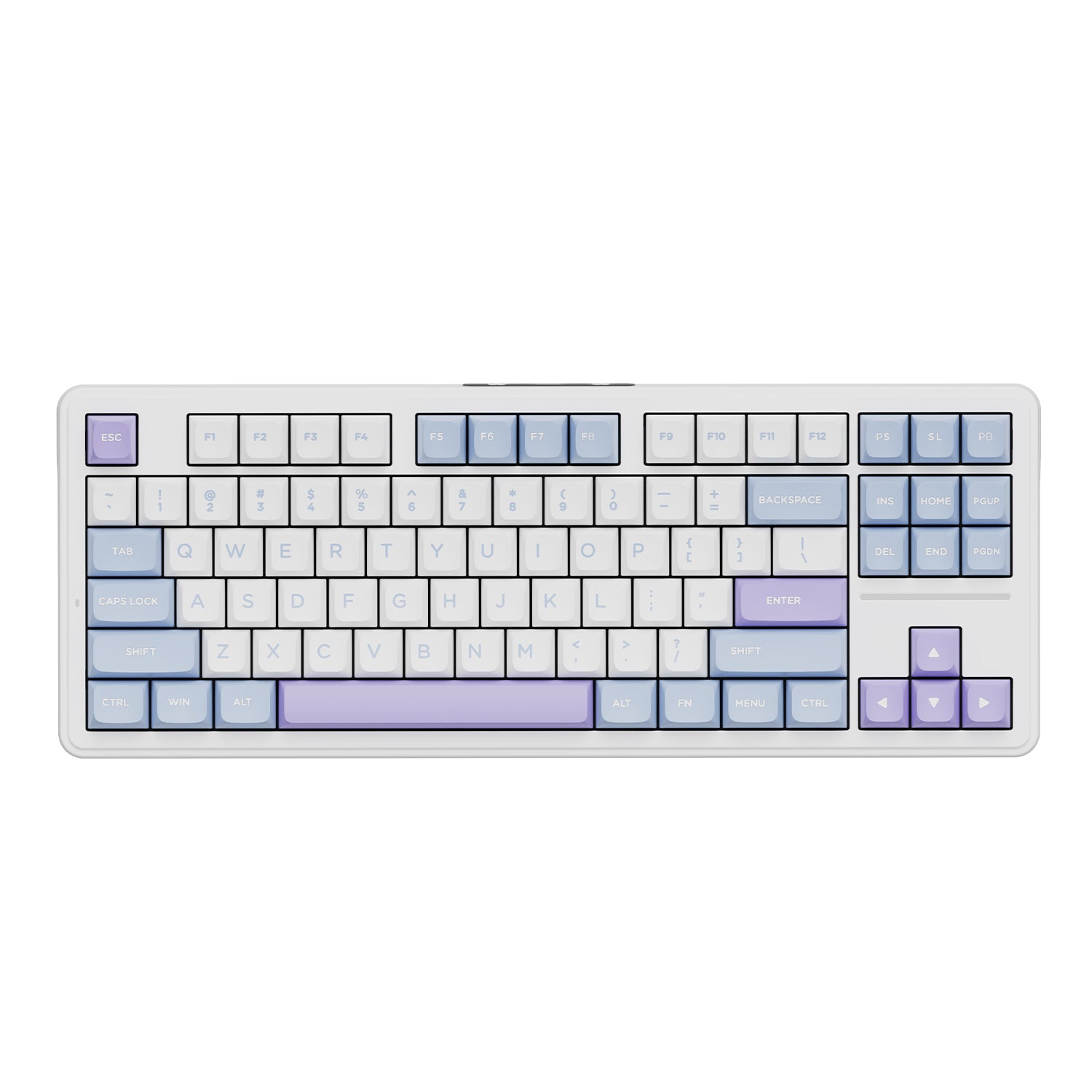 ATK A87 TKL wireless mechanical keyboard in white with purple and blue keycaps