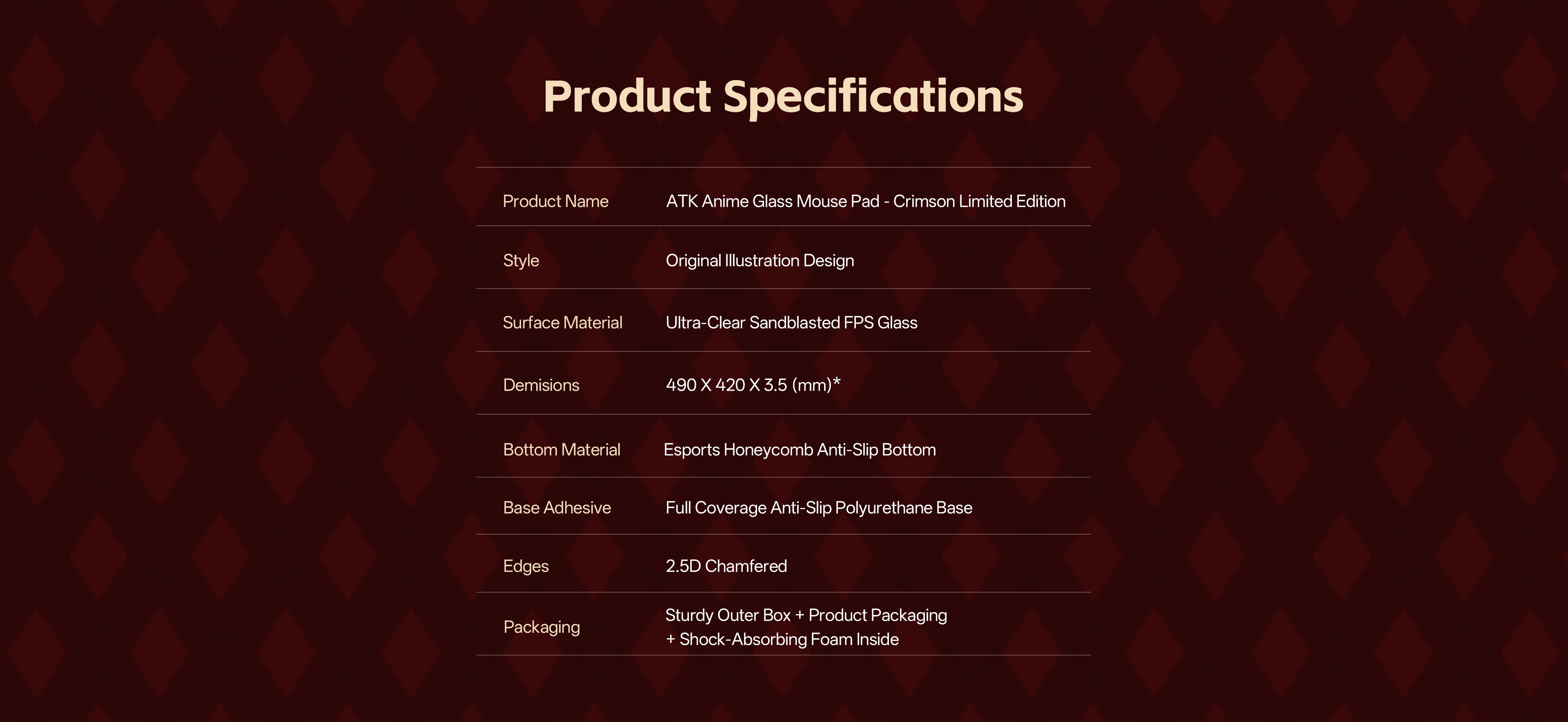 Tempered Glass Mouse Pad | Micro-Etched Anti-Slip 490x420mm – ATK