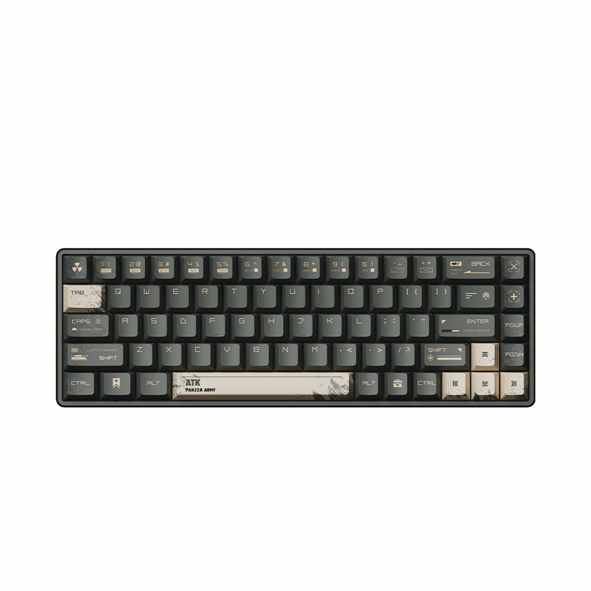 ATK 68 Magnetic Switch Gaming Keyboard with 65% layout, PBT keycaps, and 'ATK PANZER ARMY' spacebar.