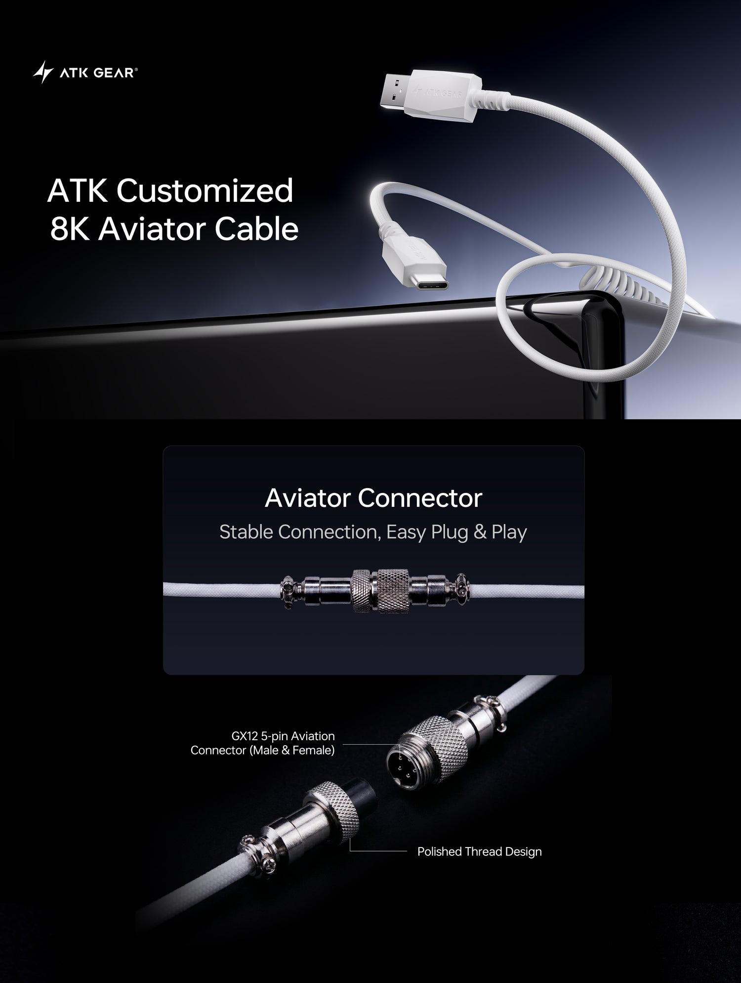 ATK Customized 8K Aviator Coiled Keyboard Cable