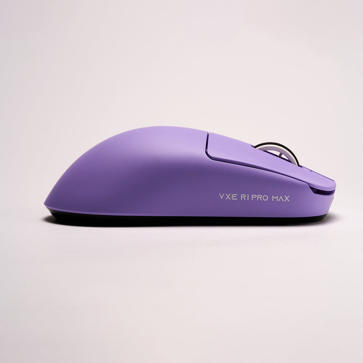 VXE R1 Pro Max wireless mouse in a light purple color, side profile view
