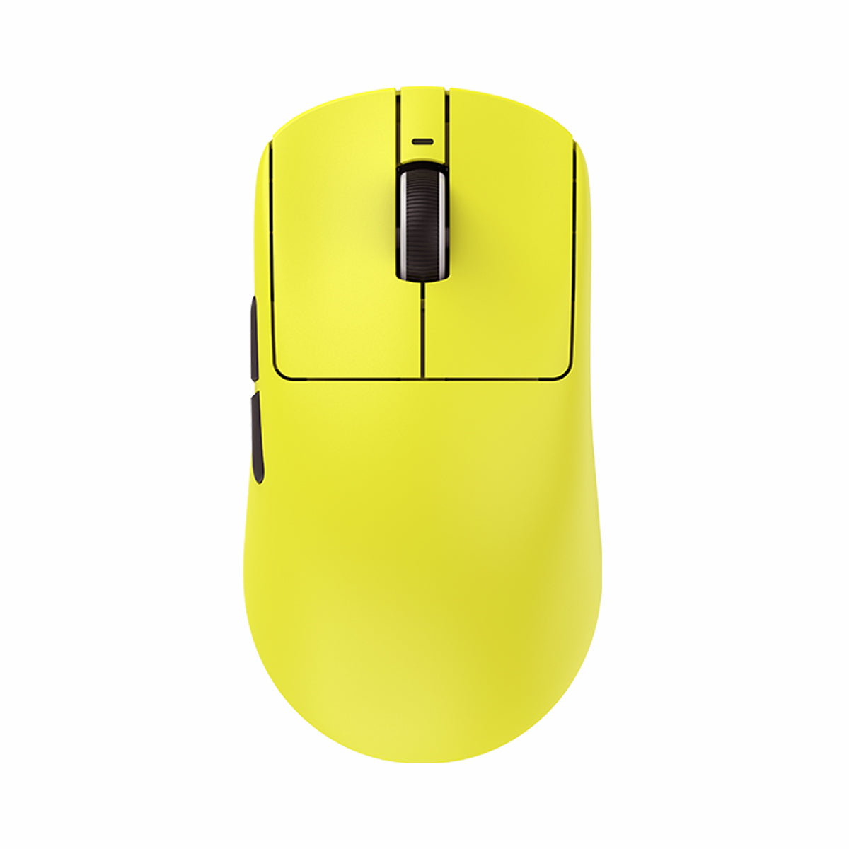 VXE Dragonfly R1 Series wireless gaming mouse in lemon yellow, featuring a textured scroll wheel.
