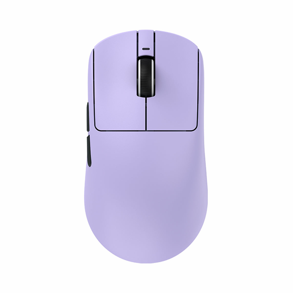 VXE Dragonfly R1 Series wireless gaming mouse in lilac purple with black scroll wheel.