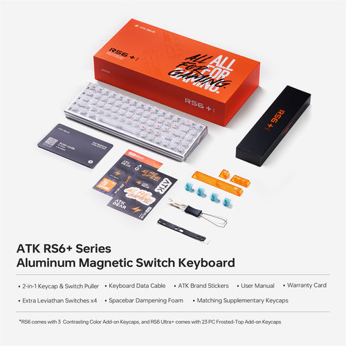 ATK RS6+ aluminum magnetic switch keyboard with transparent keycaps and included accessories