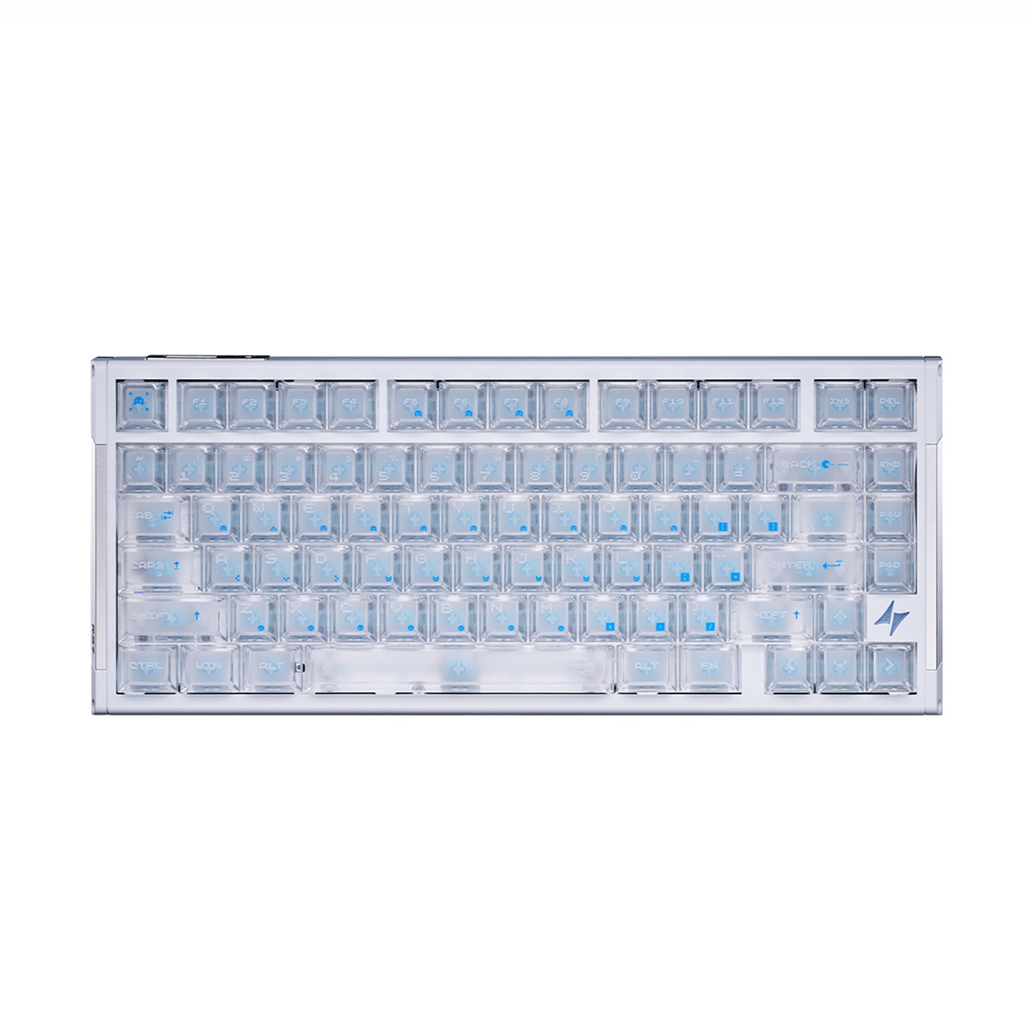 ATK RS7 V2 75% aluminum mechanical keyboard with translucent keycaps and blue lettering.
