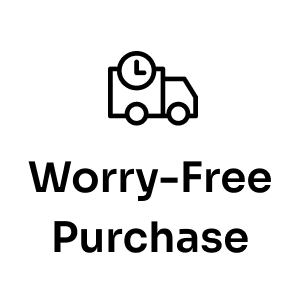 Worry-Free Purchase icon with delivery truck and clock, symbolizing secure shopping.