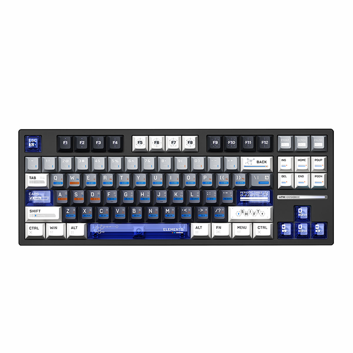 ATK Z87 Wireless Mechanical Gaming Keyboard with aluminum top case, RGB lighting, and periodic table design on keycaps.