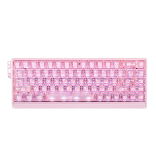 ATK 68 RX eSports Hall Effect Keyboard with frosted PC keycaps and pink case.