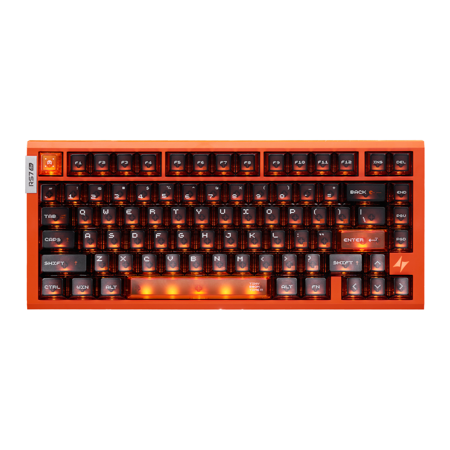 Orange ATK RS7 Air Esports 75% Hall Effect Keyboard with translucent keycaps and orange backlighting.