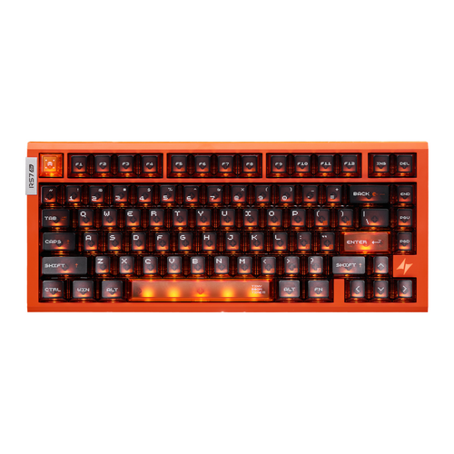 Orange ATK RS7 Air Esports 75% Hall Effect Keyboard with translucent keycaps and orange backlighting.